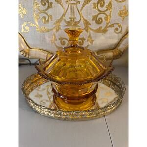 Fenton Amber Fifteen Point Lidded Candy Dish with Sticker